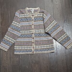 Kobe Vintage Women's Shetland Wool Wooden Button Up Cardigan Size 2X